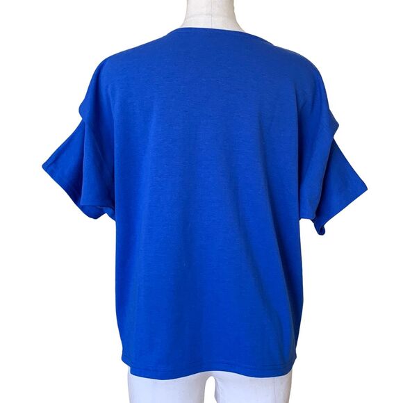 Oversized Royal Blue Tee Soft Knit Layered Sleeves Minimal Vibe (M) - Picture 4 of 7